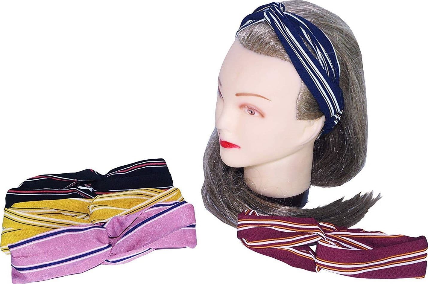 FASCIA CAPELLI ELASTICA 2 PEZZI FASCE STRISCE FIOCCO ANNODATA RETRO FERMACAPELLI
