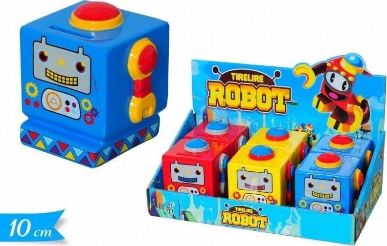 SALVADANAIO A FORMA DI ROBOT 10X10CM IN CERAMICA PORTA SOLDI MONETE PER BAMBINI
