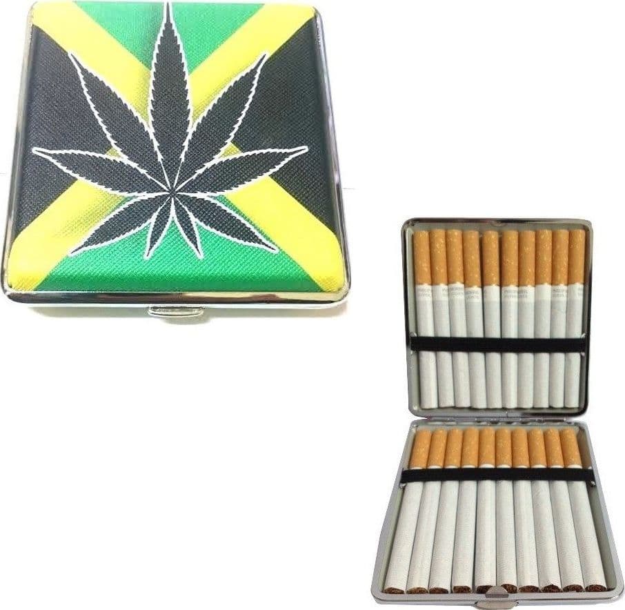 BOX PORTASIGARETTE PORTA SIGARETTE TABACCO MONETE BANCONOTE METALLO JAMAICA