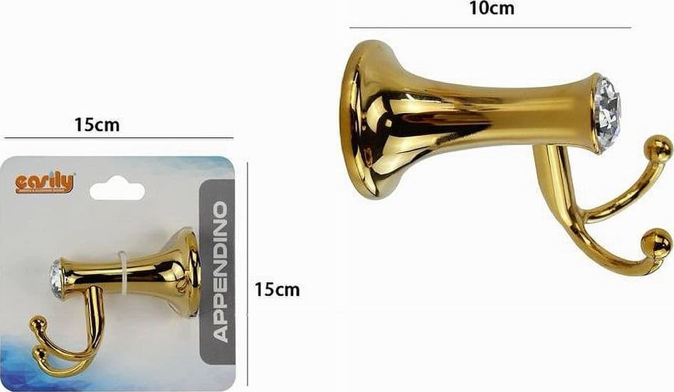 GANCIO ACCAPPATOI ASCIUGAMANI MURO ORO APPENDINO 2 POSTI CRISTALLO ACRILICO 59423 - 3