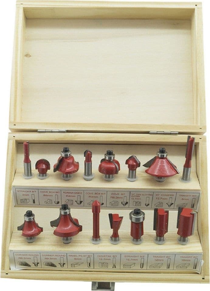 SET 15 FRESE FRESA PER LEGNO PER SCANALARE RIFILARE SANALATURE FRESATRICE 6.35MM - 2