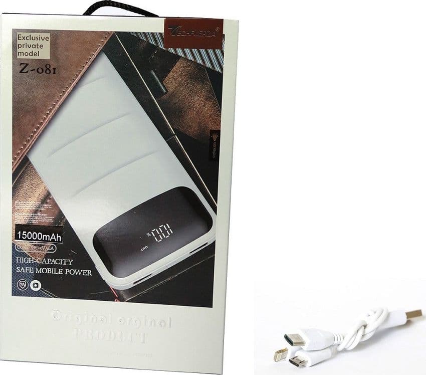 BATTERIA ESTERNA POWER BANK 15000MAH LED CARICABATTERIE USB 5V 2.1A TYPE C - 7