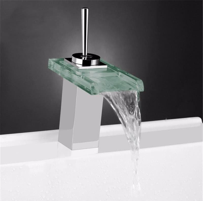 MISCELATORE MONOCOMANDO RUBINETTO CASCATA VETRO RUBINETTERIA LAVABO BAGNO - 3