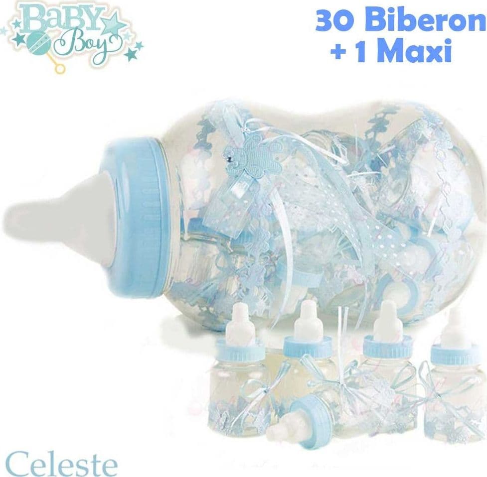 MAXI BIBERON PORTA CONFETTI CELESTE IDEA NASCITA 30 PEZZI BABY +1 MAXI BATTESIMO - 8