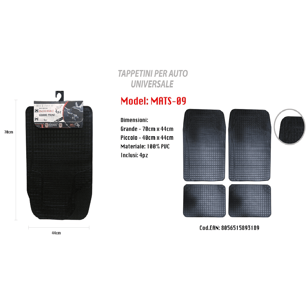TAPPETINI PER AUTO TAPPETINO UNIVERSALE 4PZ ANTERIORI POSTERIORI MAXTECH MATS-09 - 2