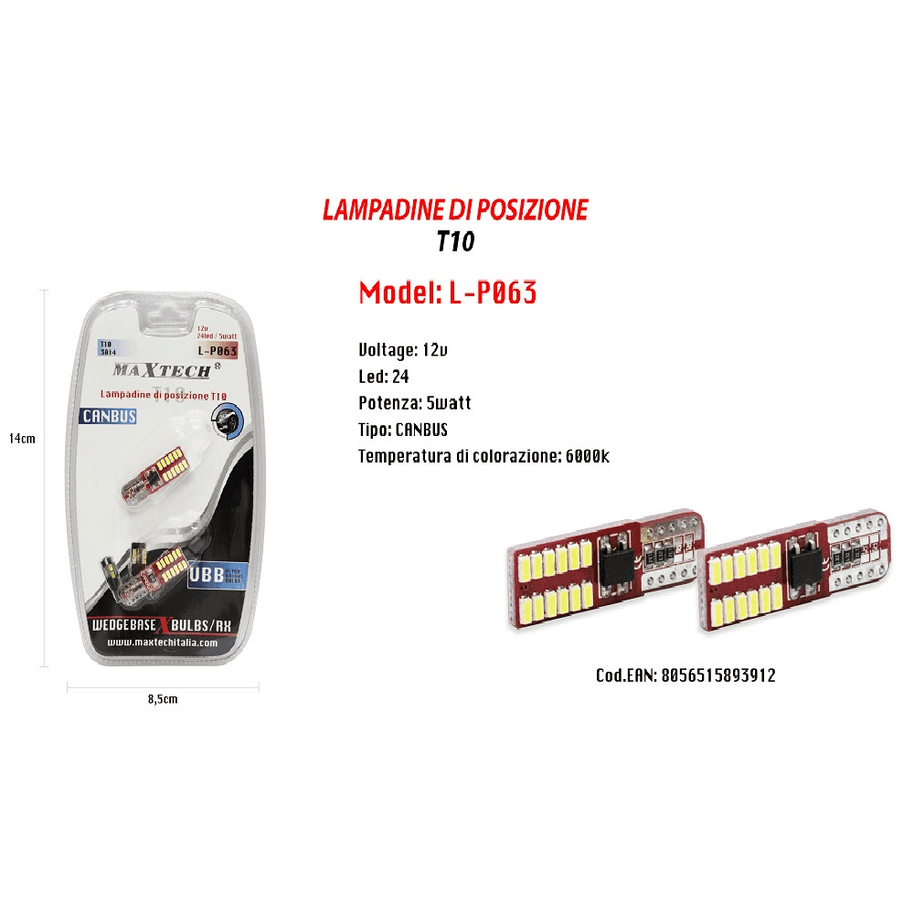 LAMPADINE DI POSIZIONE CANBUS MAXTECH L-P063 12V 24 LED 5 W 6000K ULTRA LUMINOSE - 2