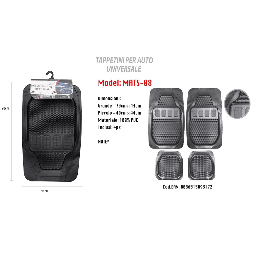 TAPPETINO UNIVERSALE AUTO 100% PVC ANTERIORE POSTERIORE TAPPETINI 4PZ MAXTECH MATS-08 - 2