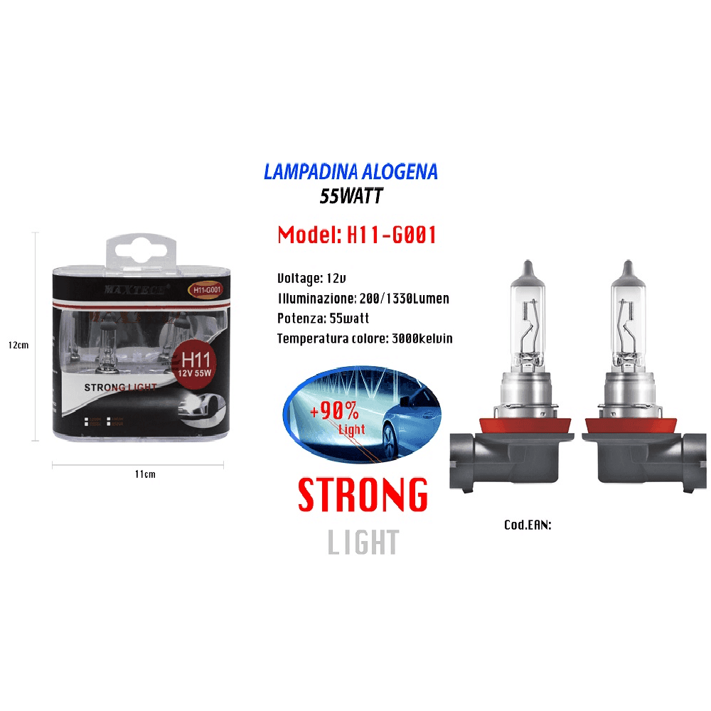 LAMPADINA ALOGENA PER AUTO H11 12V 55 WATT LUCE CALDA FORTE FARO MAXTECH H11-G001 - 5