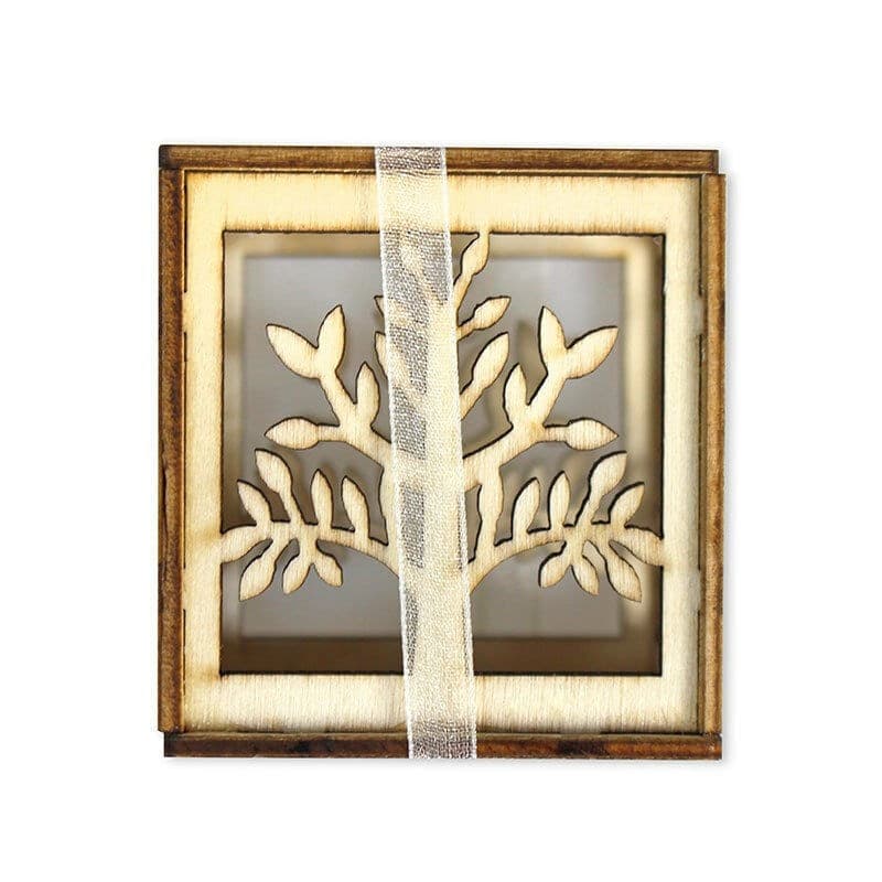 BOMBONIERA X MATRIMONIO CUBO IN LEGNO ALBERO DELLA VITA STILIZZATO LEGNO CHIARO - 2