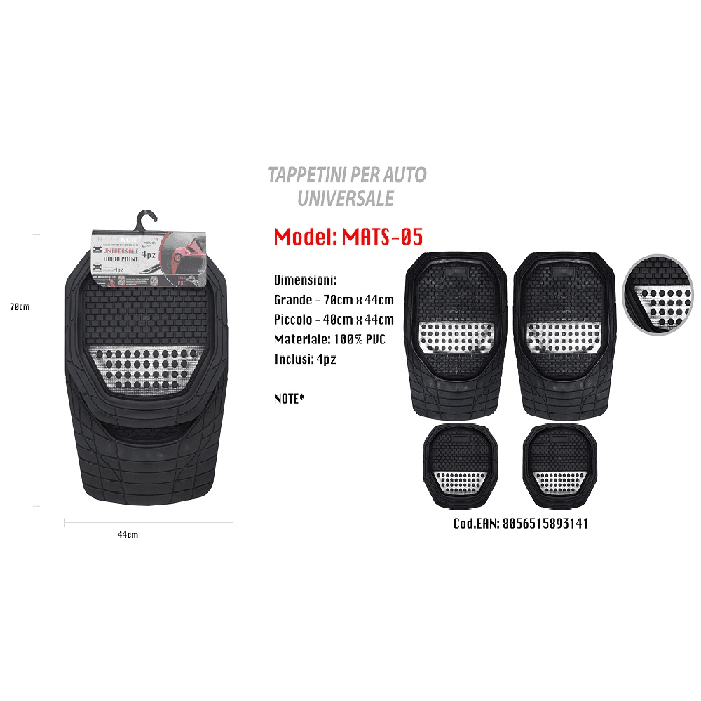 TAPPETINO UNIVERSALE DA AUTO PVC STAMPA TURBO TAPPETINI 4 PEZZI MAXTECH MATS-05 - 2