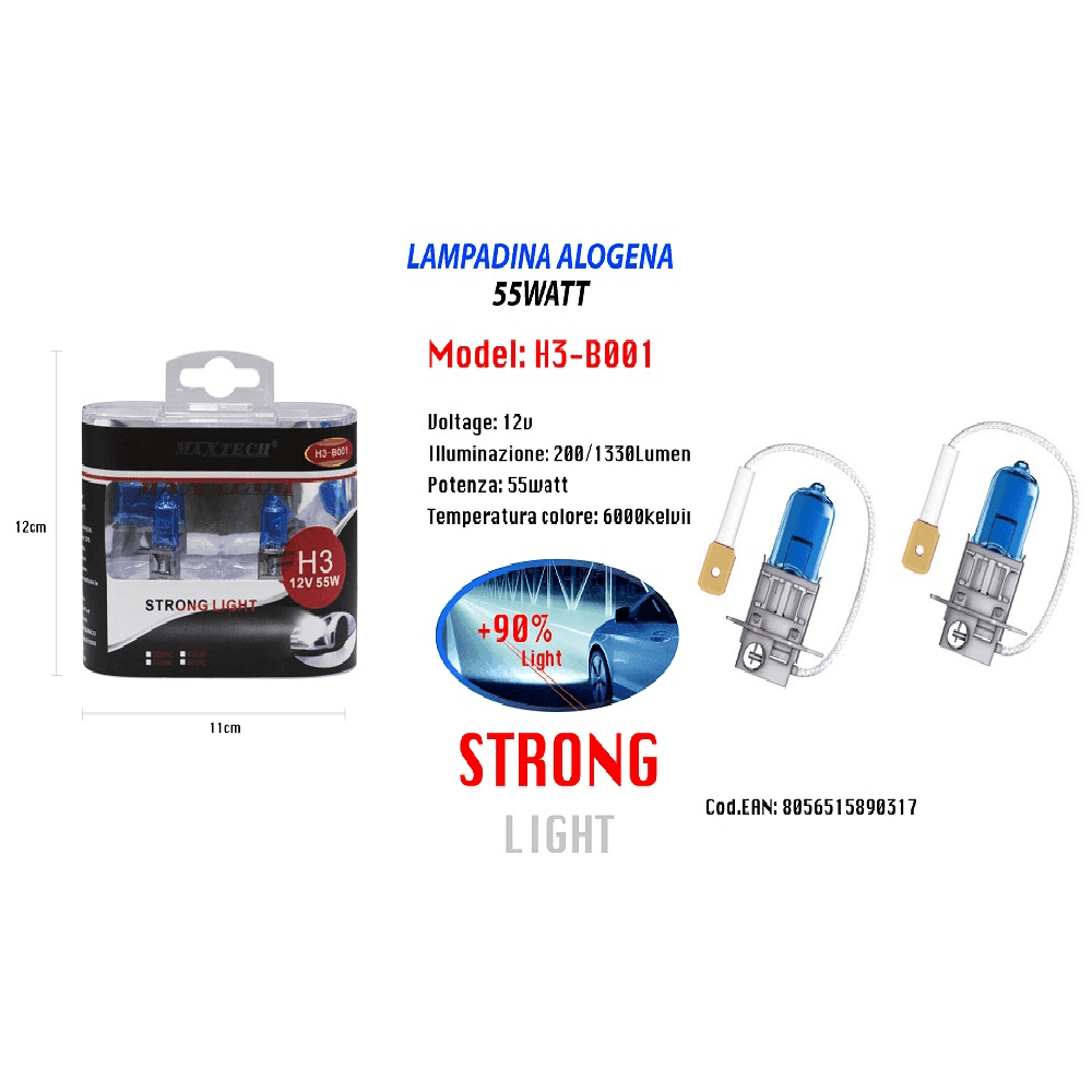 LAMPADINE ALOGENE AUTO DI RICAMBI ATTACCO H3 55W 12V LUCE BIANCA MAXTECH H3-B001 - 2
