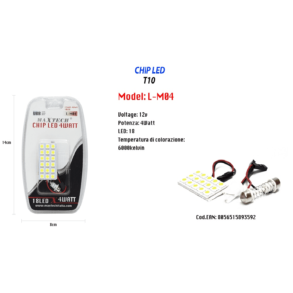 CHIP LED 4 W 18 LED 12V INTERNI AUTO LAMPADINA ULTRA LUMINOSE T10 MAXTECH L-M04 - 2
