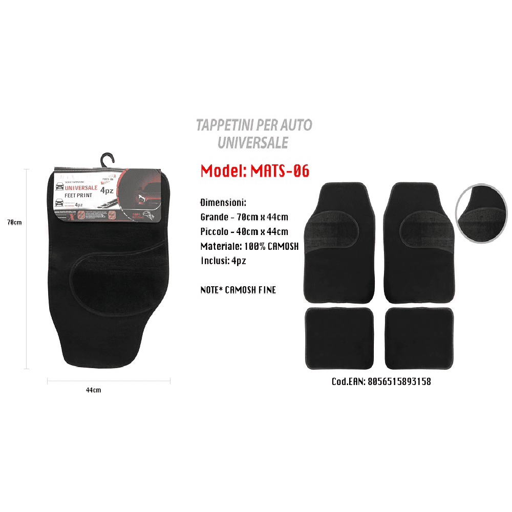 TAPPETINO UNIVERSALE AUTO CAMOSCIO ANTERIORE POSTERIORE TAPPETINI 4PZ MAXTECH MATS-06 - 2