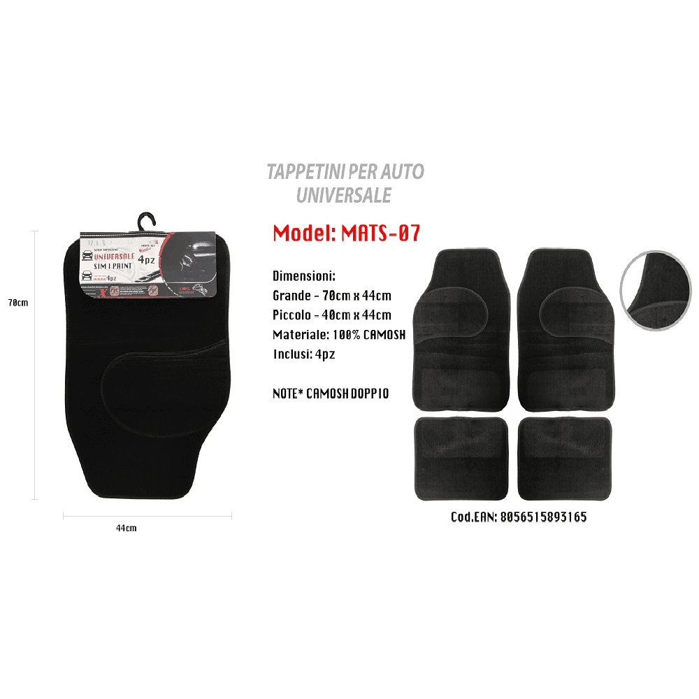 TAPPETINO UNIVERSALE DA AUTO PVC DOPPIO CAMOSCIO TAPPETINI 4 PZ. MAXTECH MATS-07 - 2