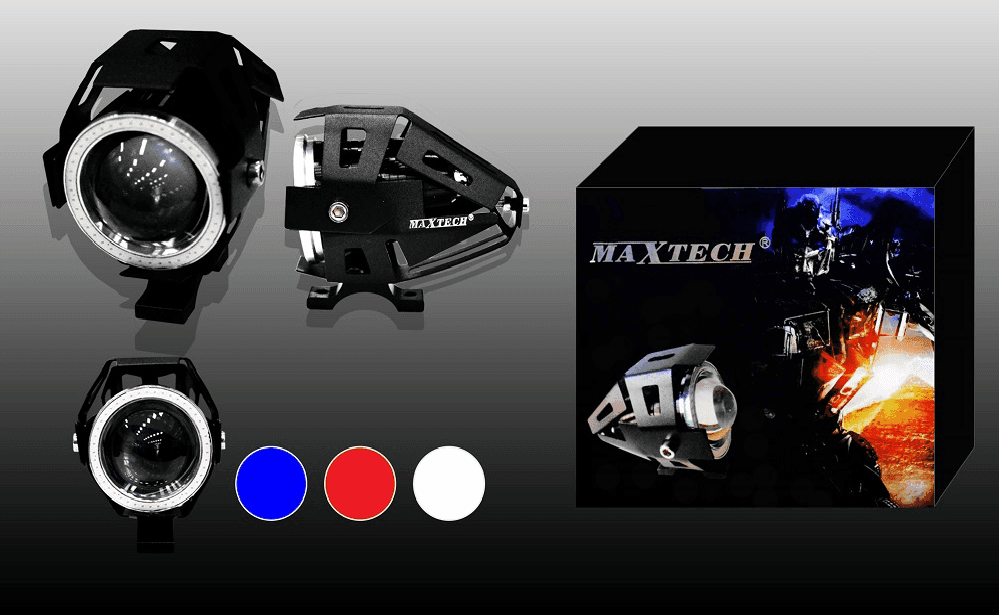 FARO PROIETTORE LUCE LED FARI MOTO GUIDA BIANCO BLU ROSSO OCCHIO MAXTECH U7-LED001 - 2