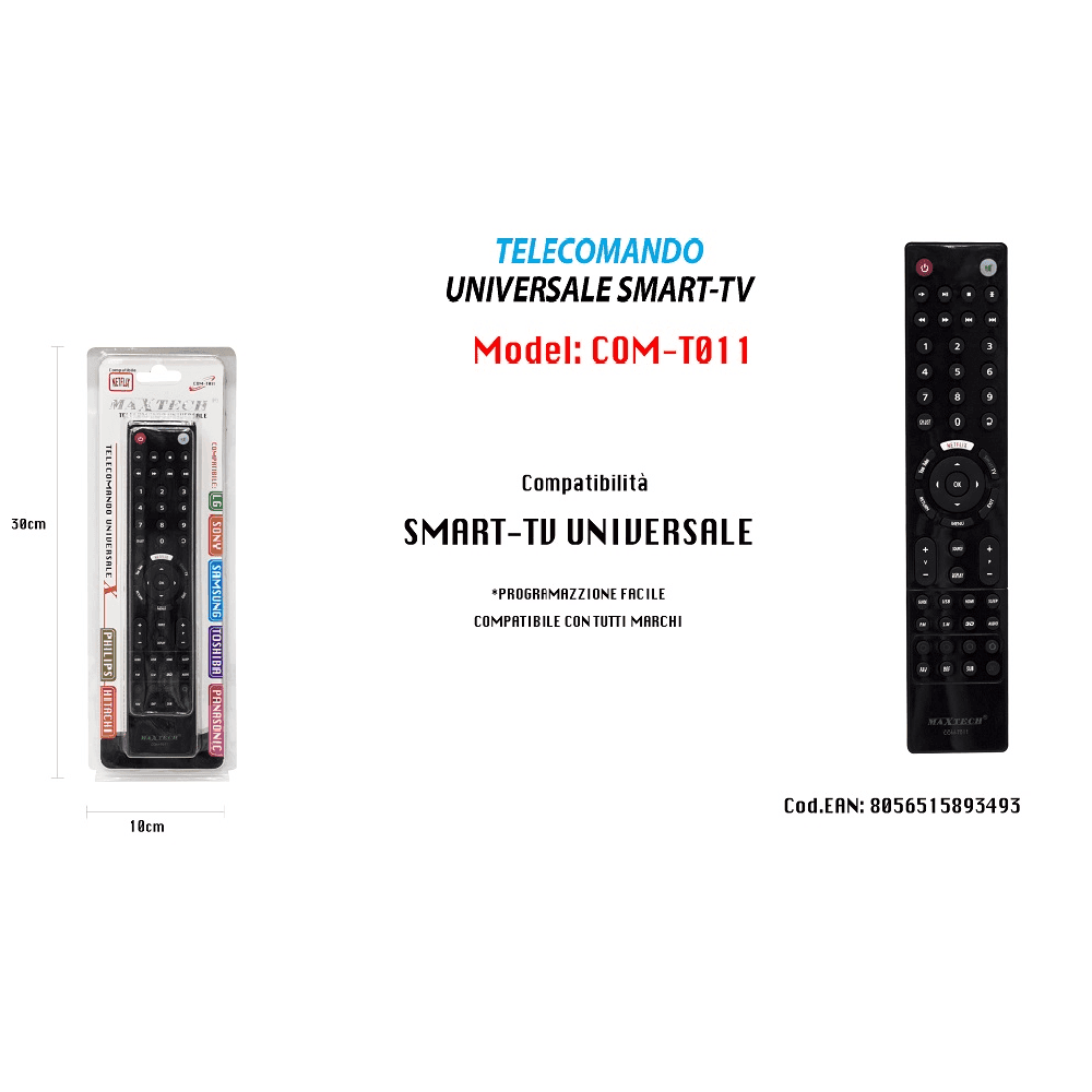 TELECOMANDO UNIVERSALE COMPATIBILE SERIETV YOU TUBE TV SMART 3D MAXTECH COM-T011