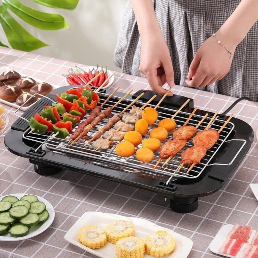 BARBECUE ELETTRICO TAVOLO GRIGLIA ELETTRICA 2000W BISTECCHIERA GRILL BBQ - 2