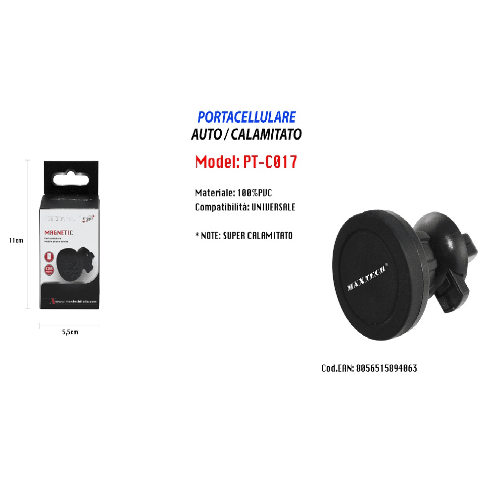 PORTACELLULARE UNIVERSALE SMARTPHONE DA AUTO SUPPORTO CALAMITATO MAXTECH PT-C017 - 3