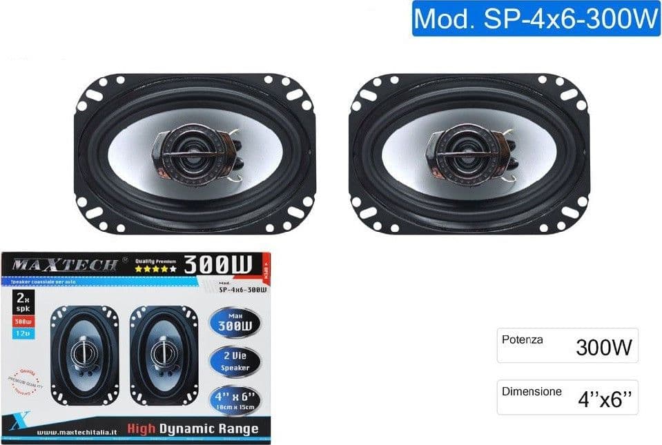 CASSE PER AUTO 300W 2 VIE 4X6 COPPIA ALTOPARLANTI COASSIALI STEREO MAXTECH SP-4X6-300W - 2