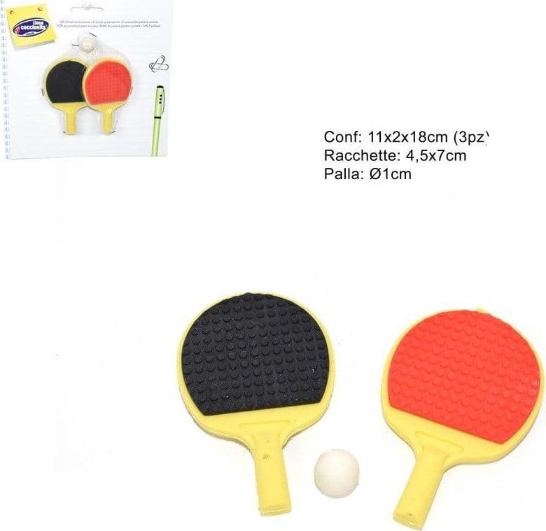 CONFEZIONE SET PING PONG GOMME PER CANCELLARE A FORMA DI RACCHETTE SCUOLA
