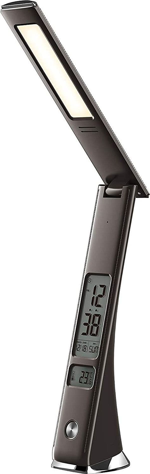 LAMPADA SCRIVANIA LUCE LED 3 INTENSITA 5W NERO ECOPELLE OROLOGIO DISPLAY LCD - 8