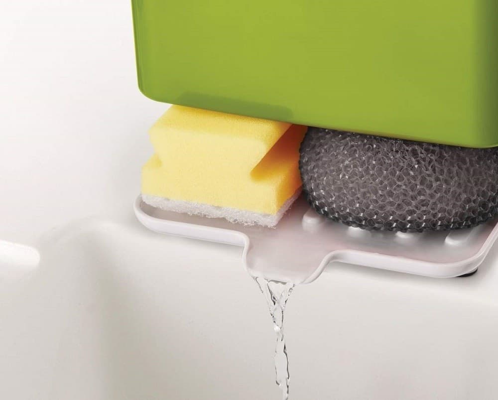 PORTA OGGETTI SPUGNA DETERSIVO 2 SCOMPARTI PLASTICA SCOLA ACQUA LAVANDINO CUCINA - 2