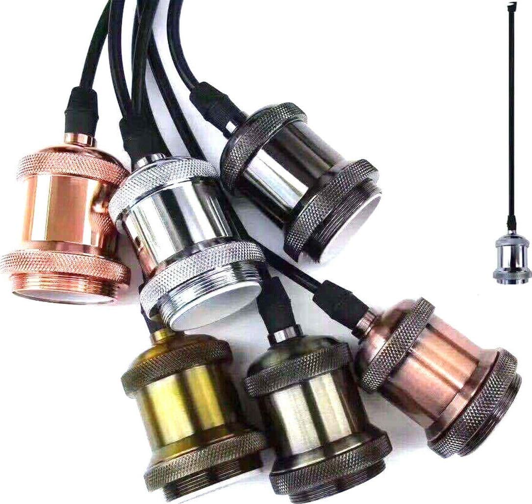 PORTALAMPADA LAMPADARIO SOSPENSIONE SOFFITTO PENDENTE E27 VINTAGE 2 METRI OTTONE - 3