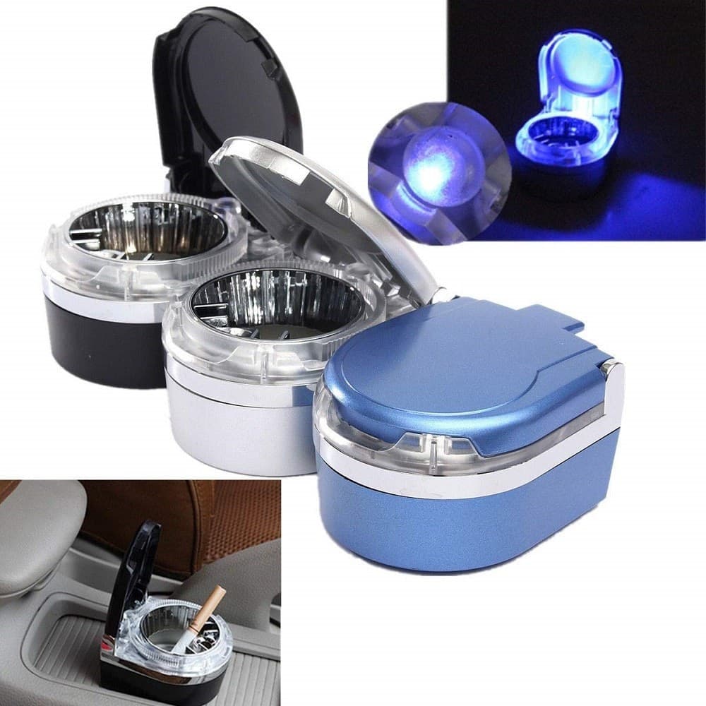 POSACENERE CON LUCE LED ADESIVO PER UFFICIO CENERIERA TAVOLO AUTO ACCESSORIO UNIVERSALE