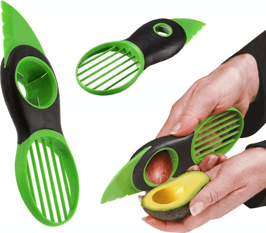 3IN1 COLTELLO TAGLIA AFFETTA AVOCADO RIMUOVI NOCCIOLO MANUALE FETTE SPICCHI PLASTICA