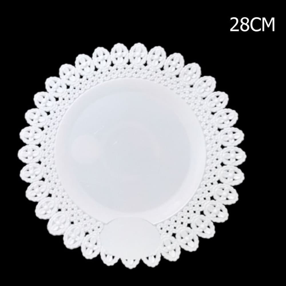 SET 2PZ. VASSOIO TRAMA TRINATO BIANCO 28CM ROTONDO PIATTO SOTTO DOLCI TRASPORTO - 2