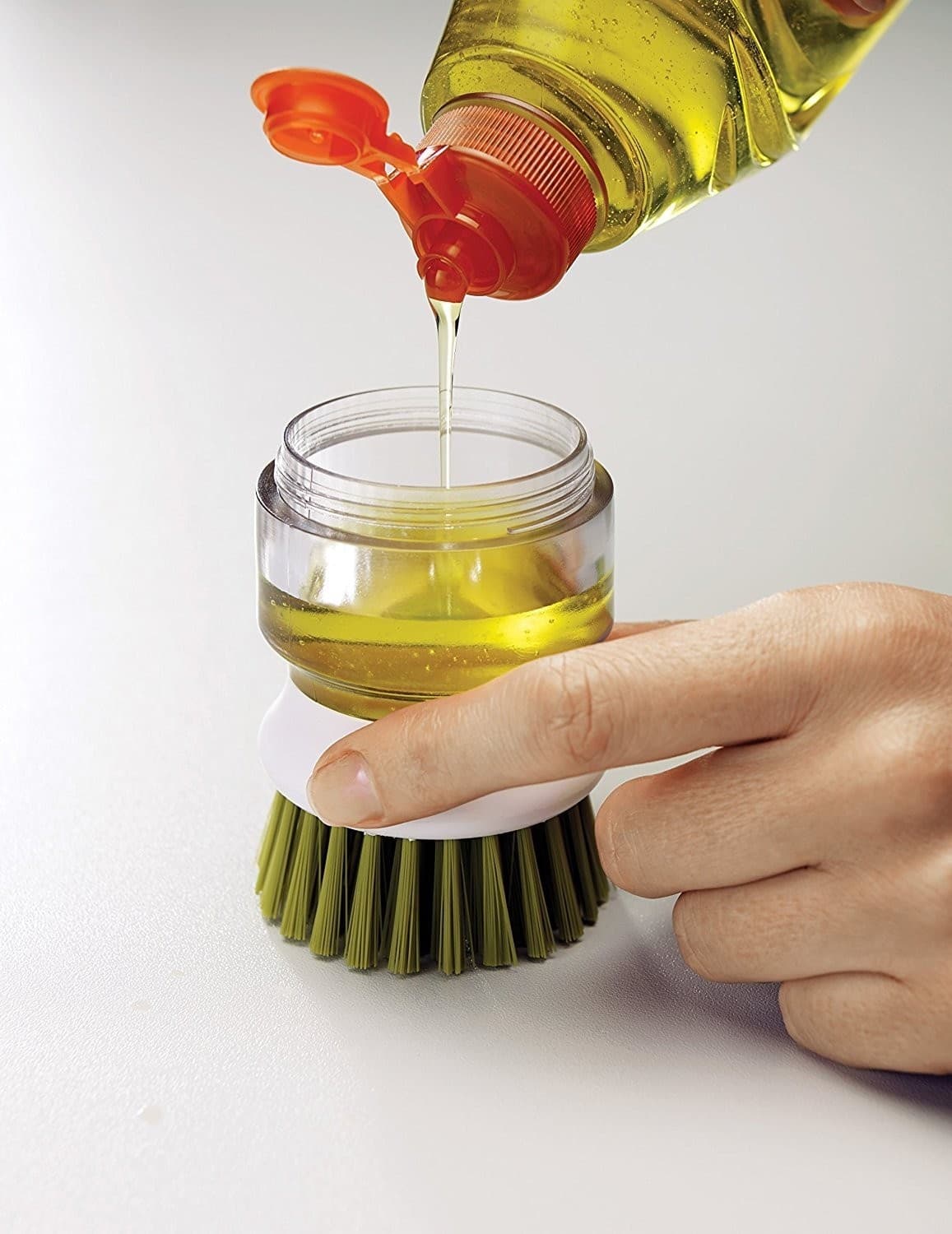 SPAZZOLA CON DISPENSER SAPONE SETOLE RIGIDE ANTIGRAFFIO LAVA BICCHIERI PIATTI PENTOLE - 4