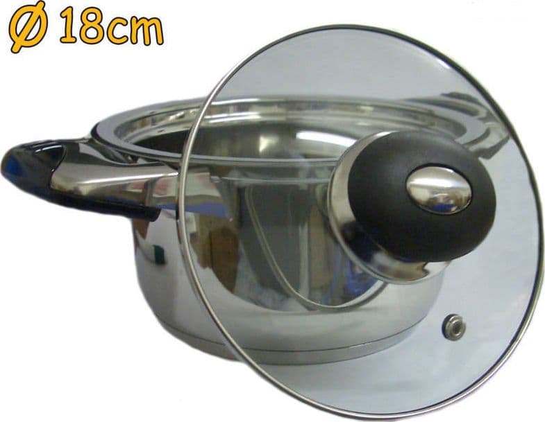 PENTOLA CASSERUOLA 18 CM PENTOLE IN ACCIAIO INOX 18/10 CON COPERCHIO IN VETRO - 2