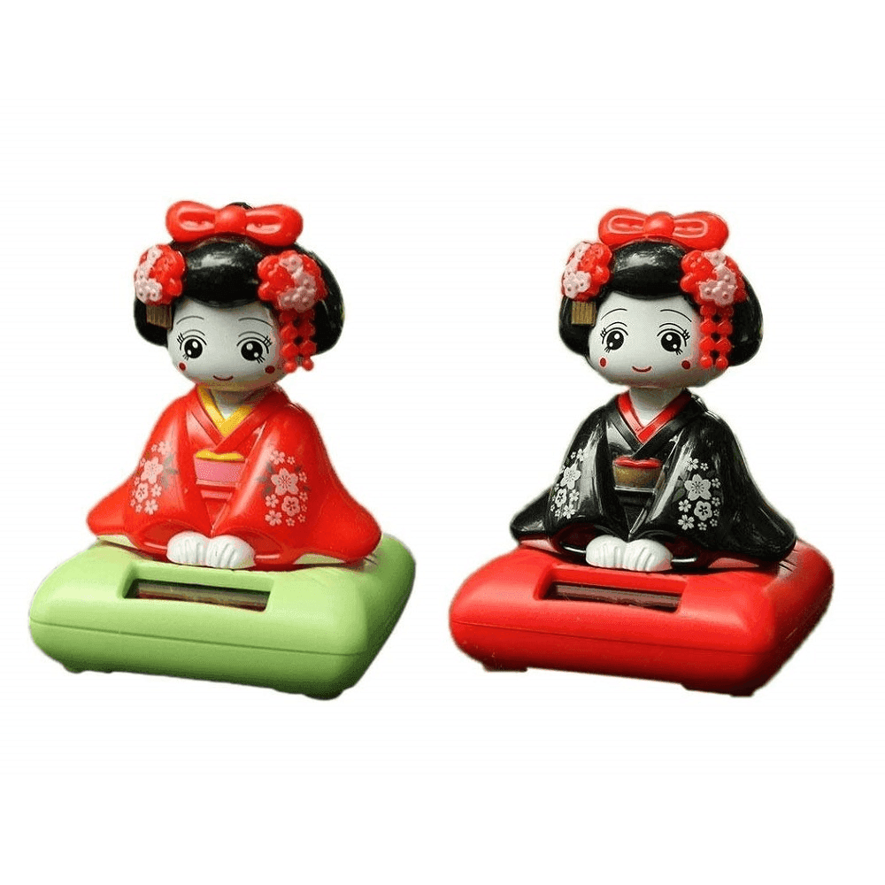 STATUETTA OSCILLANTE AD ENERGIA SOLARE GEISHA DONDOLO MOVIMENTO CRUSCOTTO AUTO SCRIVANIA