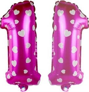 PALLONCINO NUMERO 1 ROSA CUORI CUORICINI 35CM ELIO DECORAZIONE PARTY FESTA