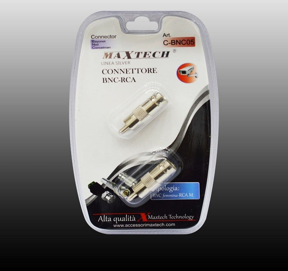CONNETTORE ADATTATORE VIDEO BNC FEMMINA AD RCA MASCHIO SORVEGLIANZA MAXTECH C-BNC05 - 2