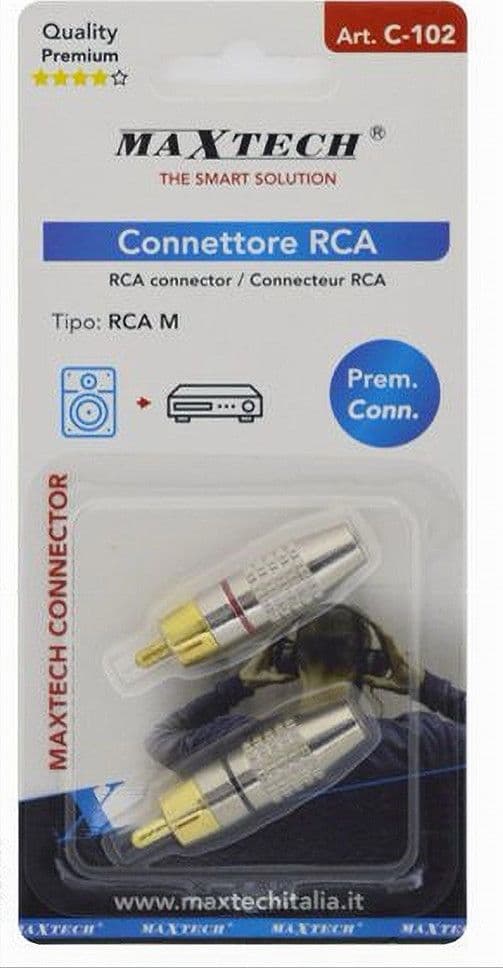 CONNETTORE RCA MASCHIO ADATTATORE CAVO AUDIO SPINA RCA MASCHIO MAXTECH C-RCA02 - 3