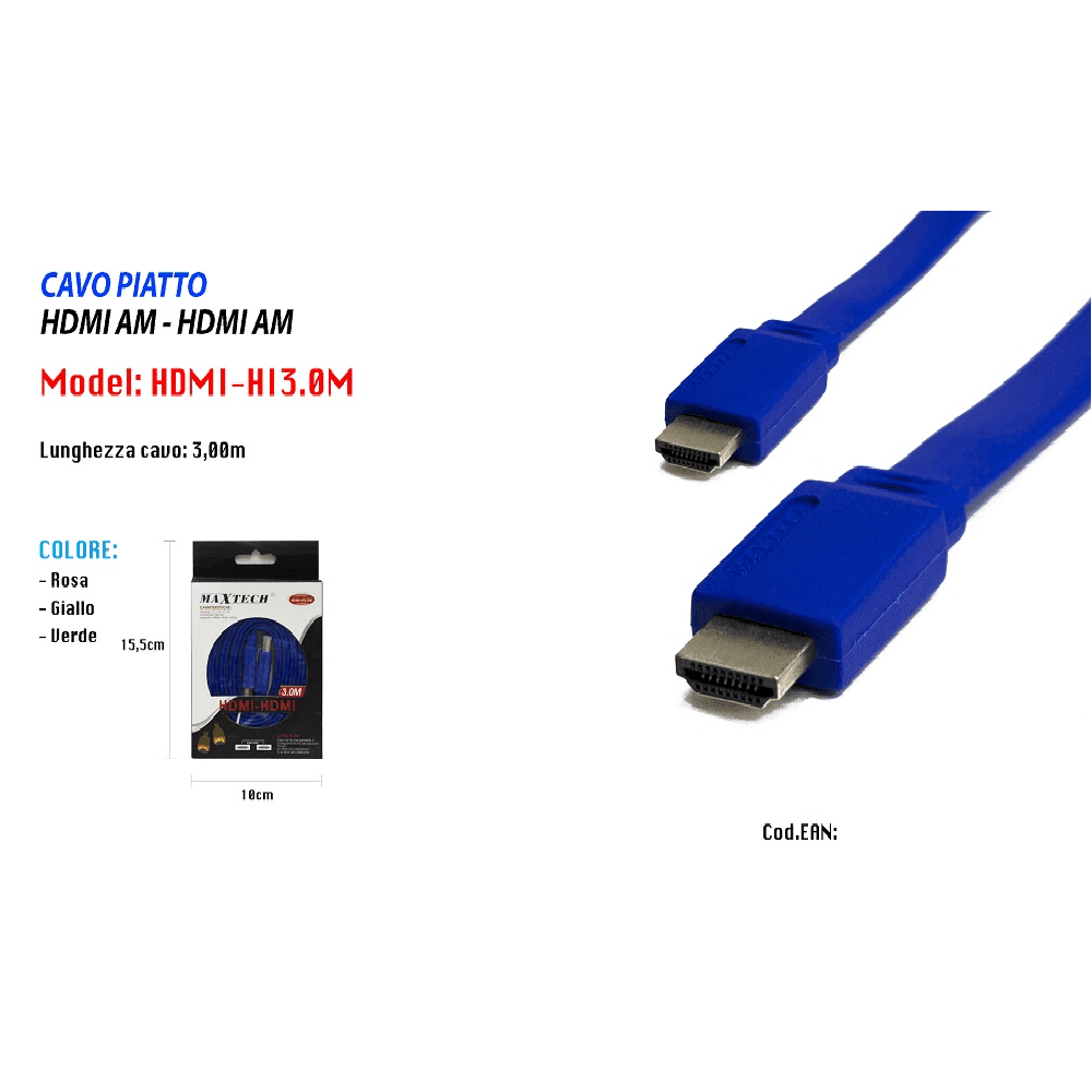 CAVO PIATTO HDMI AM - HDMI AM FULL HD 3 METRI PER PC TV XBOX MAXTECH HDMI-HI3.0M - 2