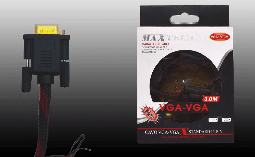 CAVO VGA-VGA TELATO MONITOR TV PC DA 3.0 METRI M/M 15 PIN 24 K MAXTECH VGA-RT3M - 2