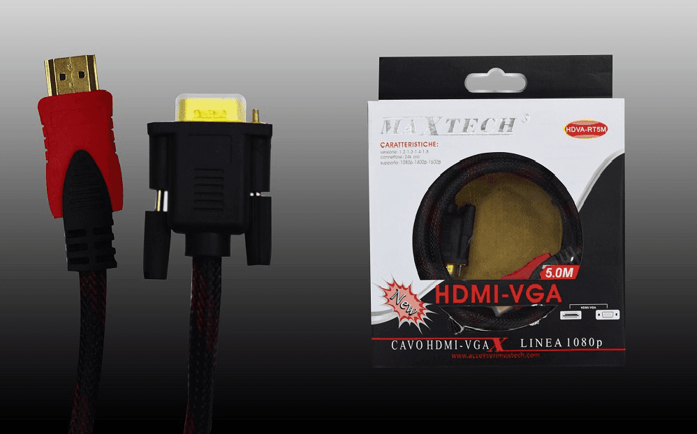 CAVO HDMI A VGA CAVO TELATO DA 5 METRI 1080P VIDEO PC LETTORI MAXTECH HDVA-RT5M - 2
