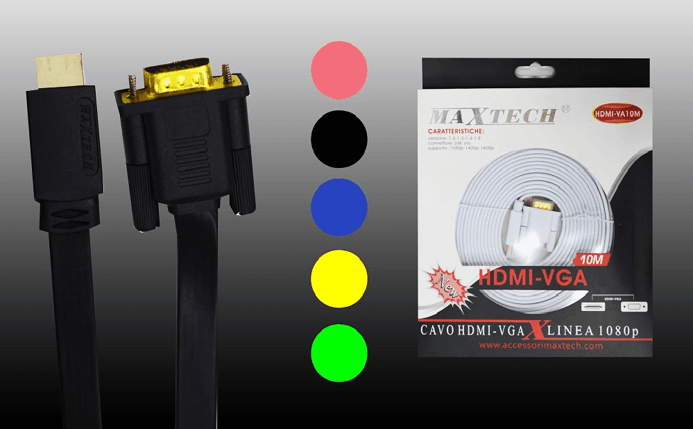 CAVO DA HDMI-VGA 10MT ADATTATORE MONITOR PC RISOLUZIONE 1080P MAXTECH HDMI-VA10M - 2
