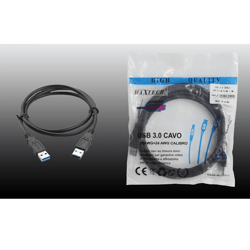 CAVO DA 1,8MT USB 3.0 TIPO A CABLE DATI PC HARD DISK MAXTECH USB 3.0 AM TO AM 1.8M - 2