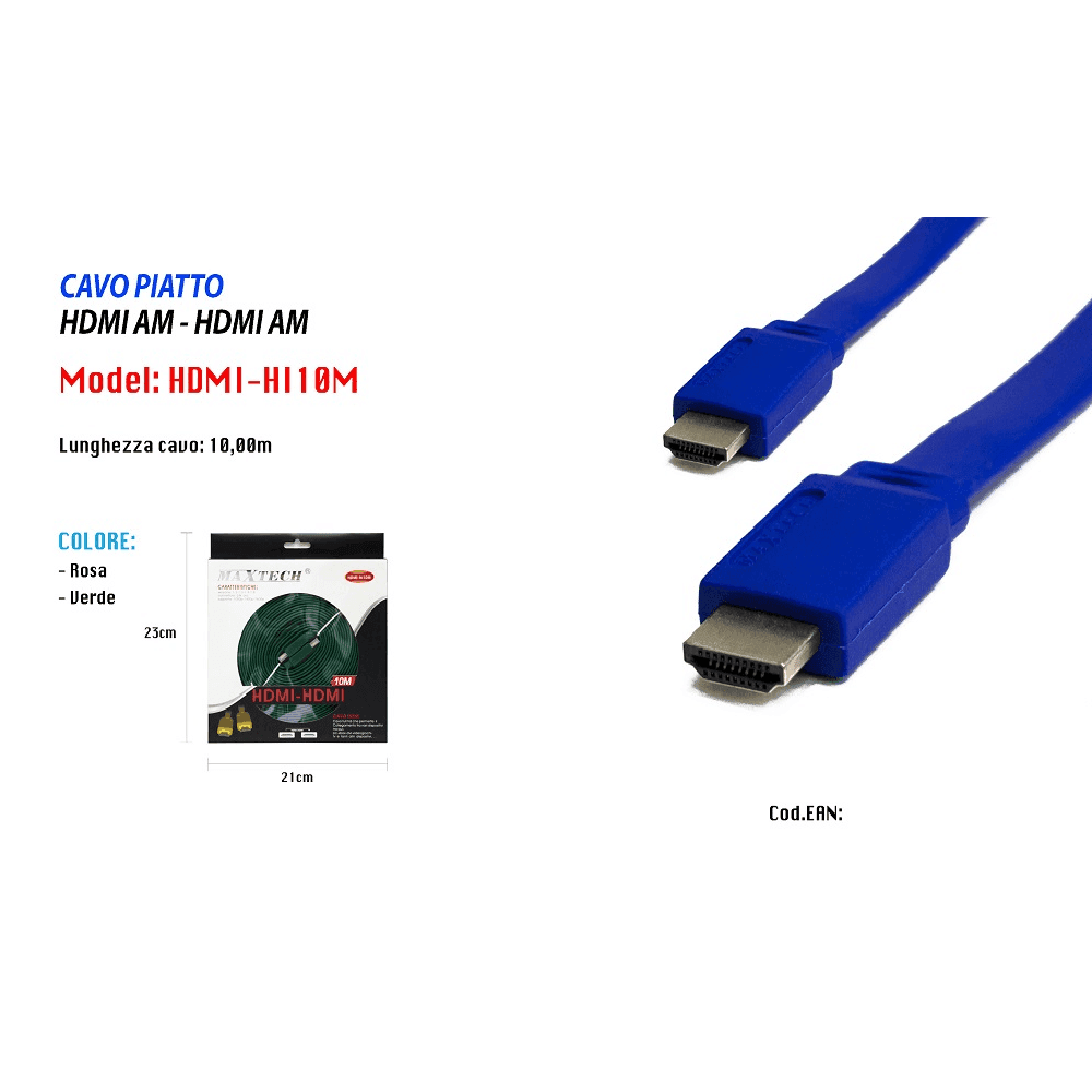 CAVO HDMI FULL HD 1080P 1600P PIATTO 24K TV XBOX VIDEO 10 METRI MAXTECH HDMI-HI10M - 2