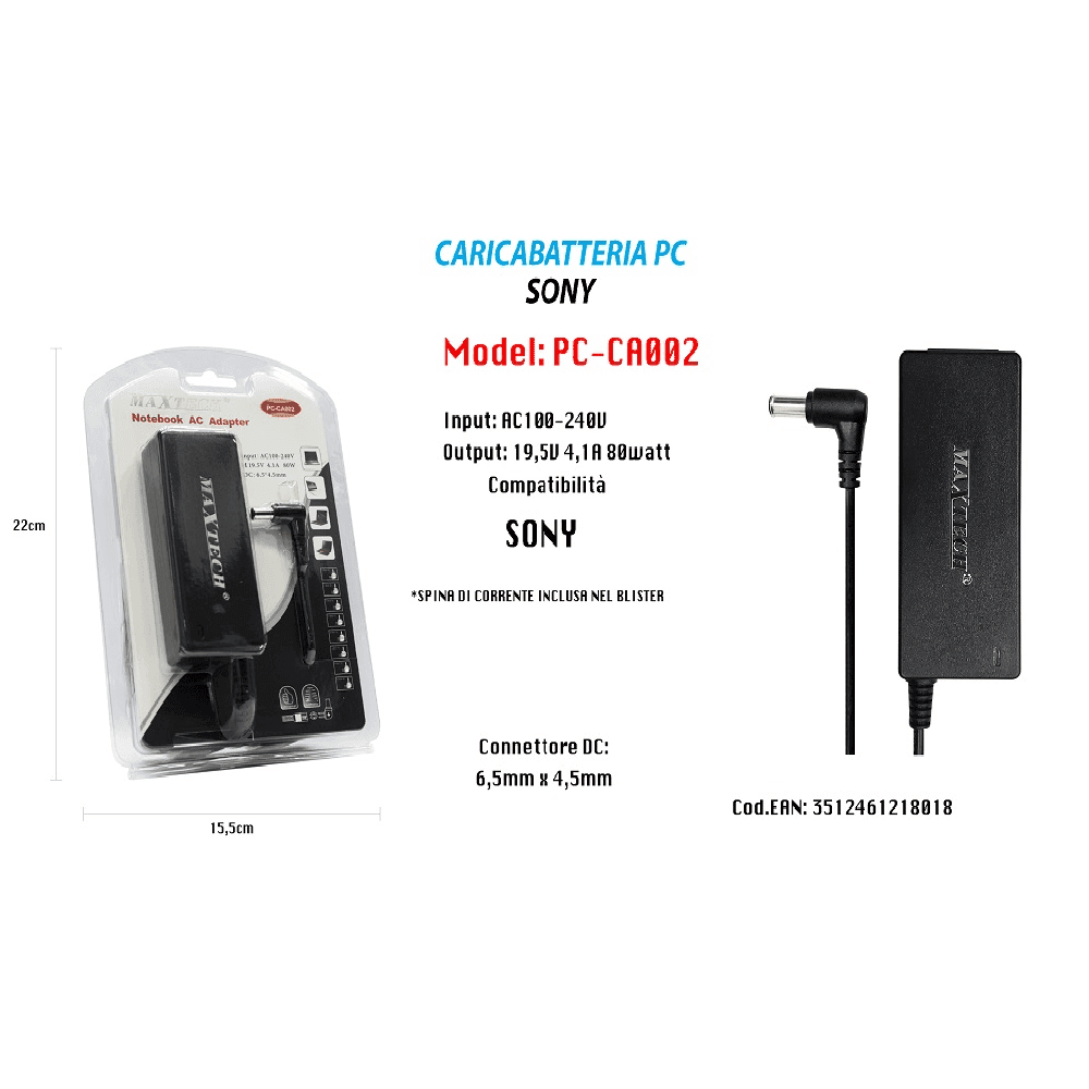 CARICABATTERIA NOTEBOOK PC SONY ALIMENTATORE BATTERIA RICAMBIO 19,5V MAXTECH PC-CA002 - 3