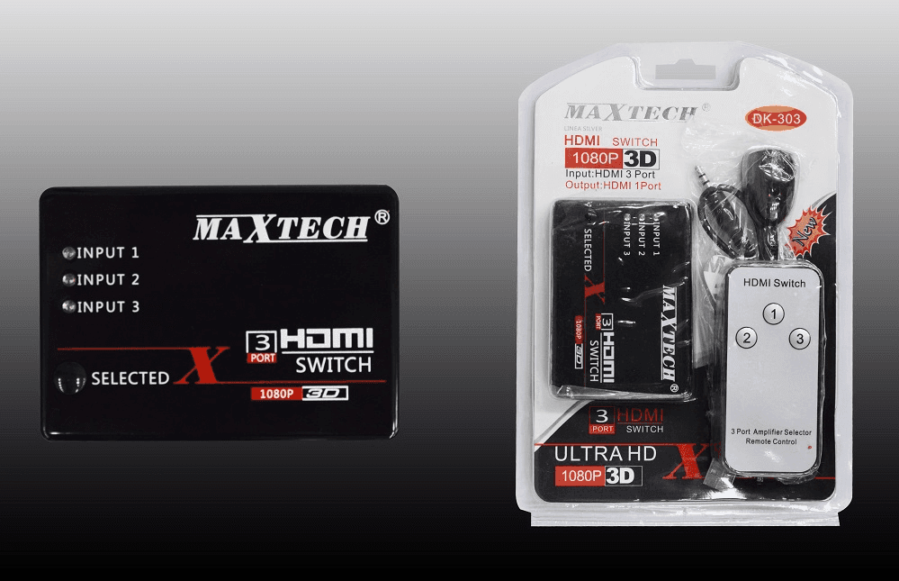 SWITCH HDMI 3D 3 INGRESSI 1080P CON TELECOMANDO PER TV PS3 XBOX DVD MAXTECH DK-303 - 2