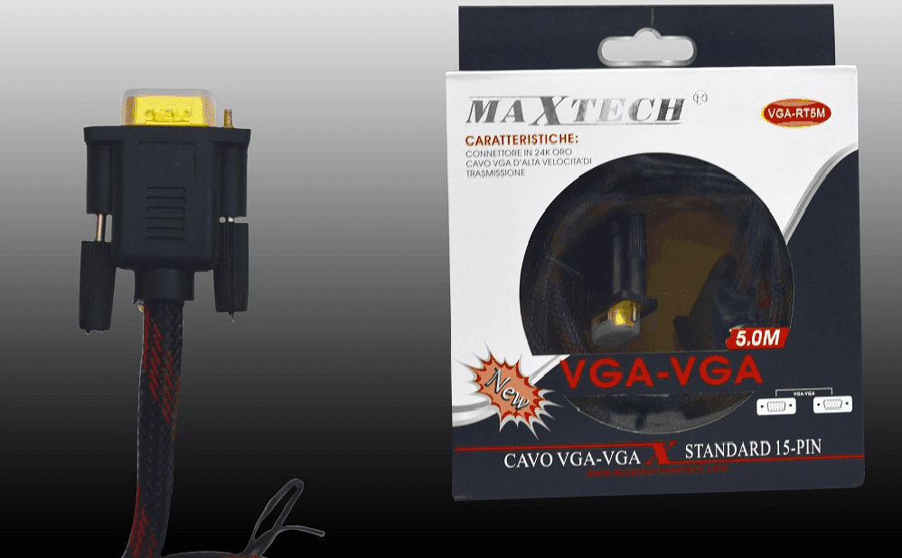 CAVO VGA/VGA MASCHIO-MASCHIO 5MT RETINATO 15 PIN FILO PER PC TV MAXTECH VGA-RT5M - 2