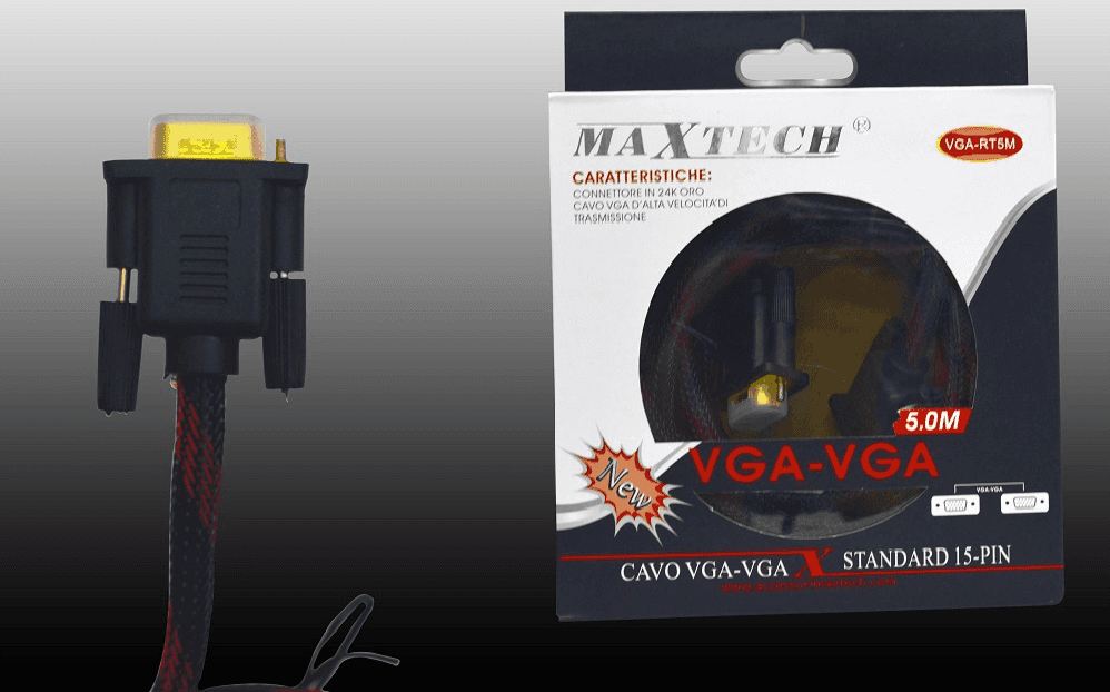 CAVO VGA/VGA MASCHIO-MASCHIO 5MT RETINATO 15 PIN FILO PER PC TV MAXTECH VGA-RT5M - 2