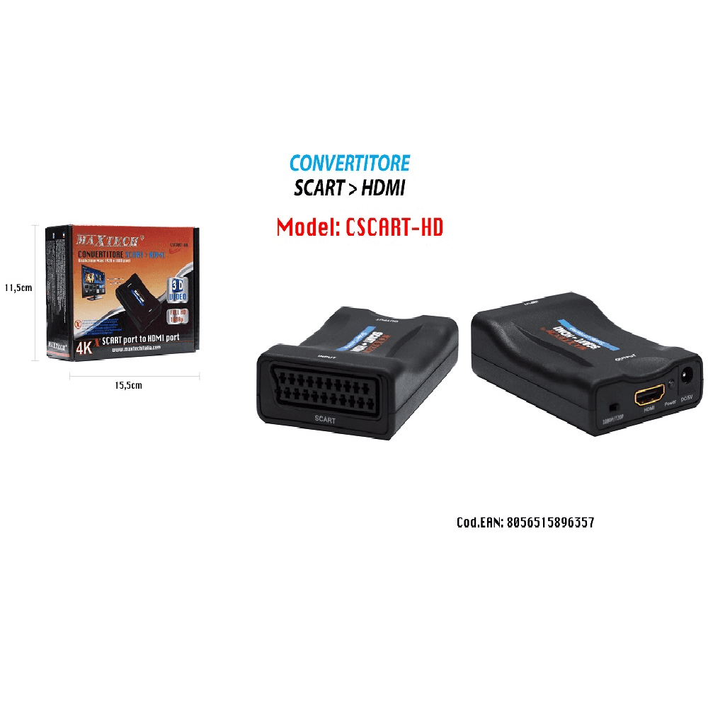 CONVERTITORE AUDIO VIDEO ANALOGICO SCART A DIGITALE HDMI FULL HD 1080P MAXTECH CSCART-HD - 2