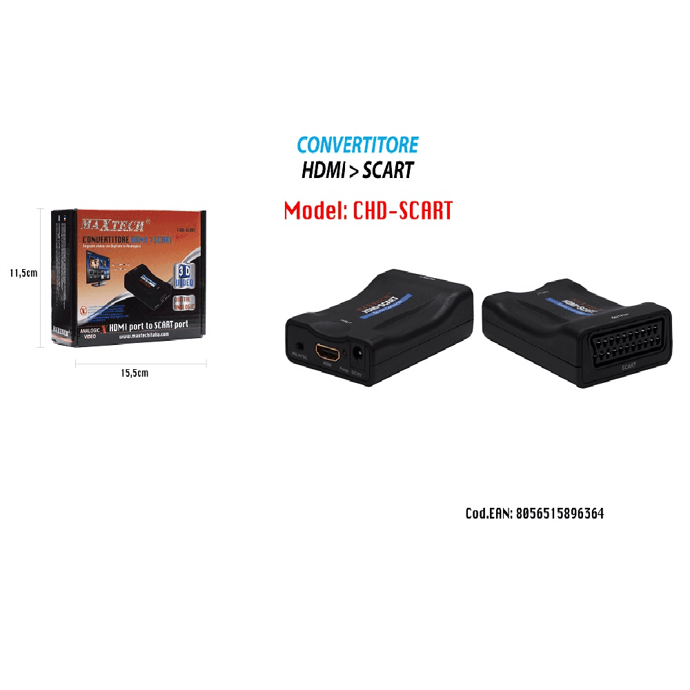 CONVERTITORE ADATTATORE DA HDMI A SCART DA DIGITALE IN ANALOGICO MAXTECH CHD-SCART - 2