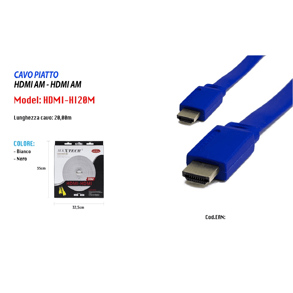 CAVO PIATTO HDMI/HDMI TIPO A MASCHIO A TIPO A MASCHIO 20 METRI MAXTECH HDMI-HI20M - 2