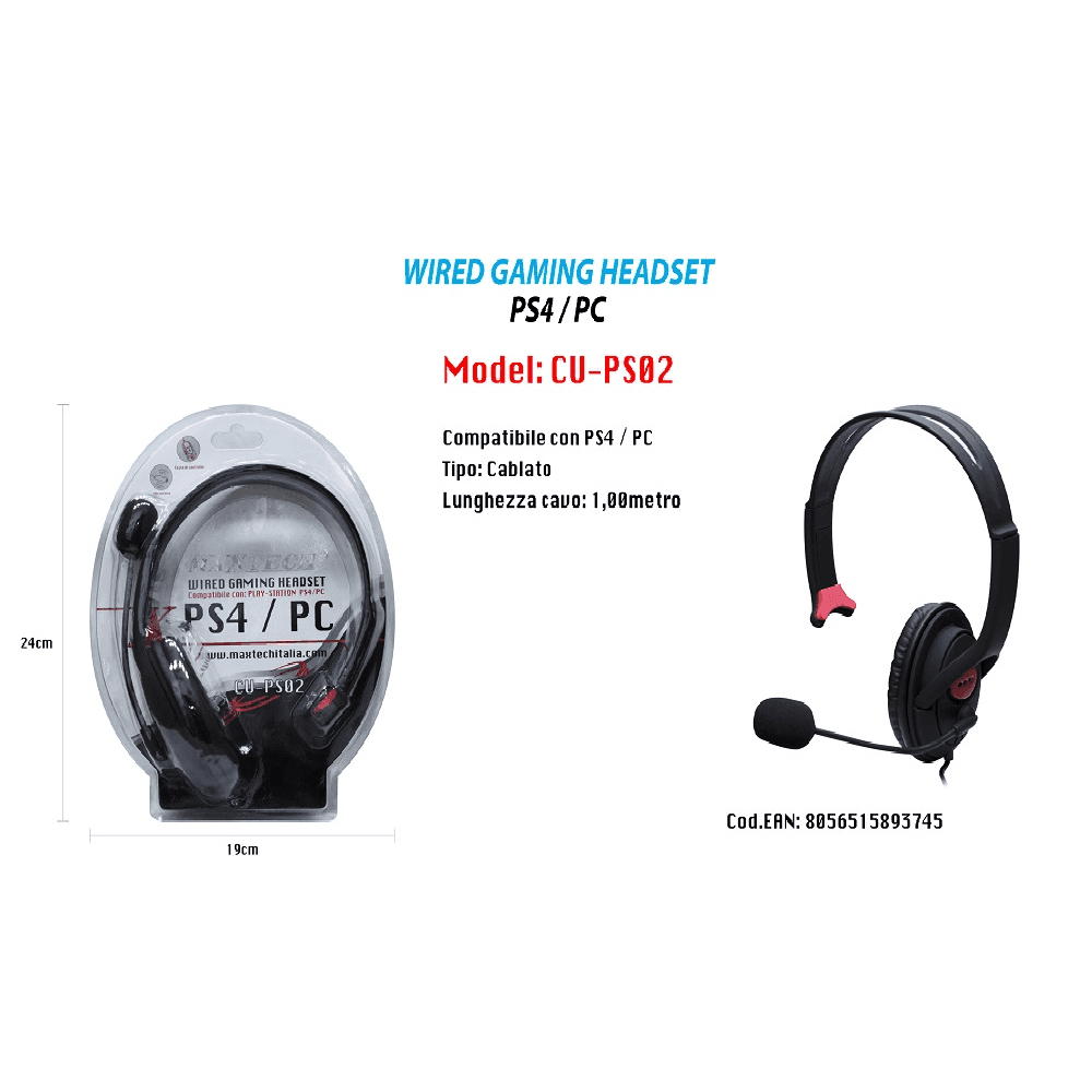 CUFFIE COMPATIBILI MONOCUFFIA GAMING CON MICROFONO PS4 / PC MAXTECH CU-PS02 - 2